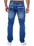 Men Slim Fit Washed Denim Jeans with White Contrast Stitch