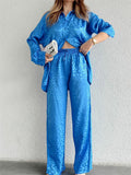 Comfy Long Sleeve Leopard Print Shirt and Wide Leg Pant Set For Women