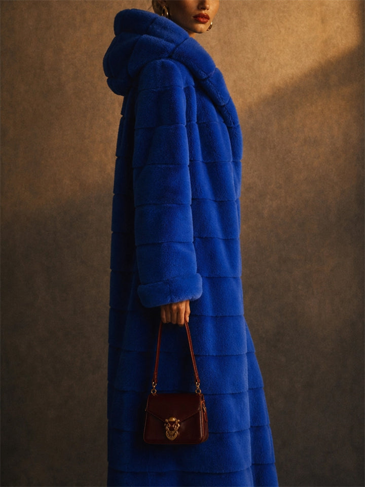 Extra Cozy Warm Faux Fur Open Front Pocket Hooded Long Coat