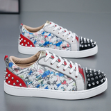 Men's Casual Trendy Contrast Color Rivet Patchwork Lace Up Flats Shoes