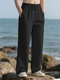 Men's Autumn Loose Pit Stripe Drawstring Straight Wide Leg Pants