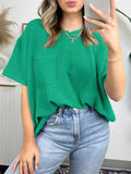 Women's Solid Color Stripe Pockets Short Sleeve Shirts