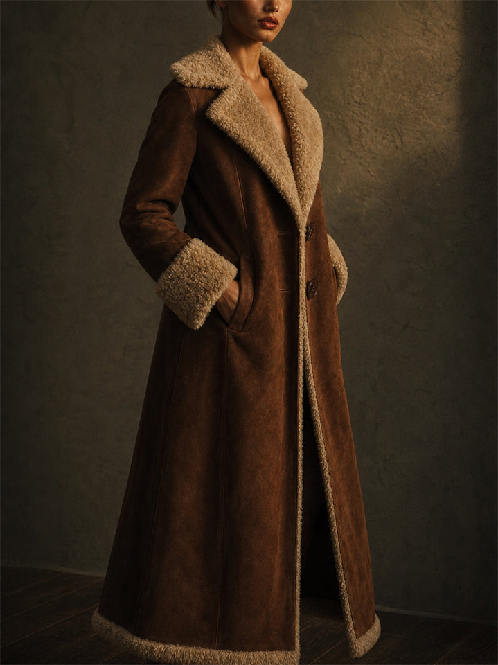 Womens Brown Penny Lane Faux Shearling Suede Winter Maxi Coats