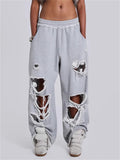 Women's Solid Color Hip-hop Street Style Ripped Sweatpants