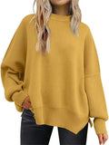 Women's Autumn Batwing Round Neck Side Slit Pullover Sweaters