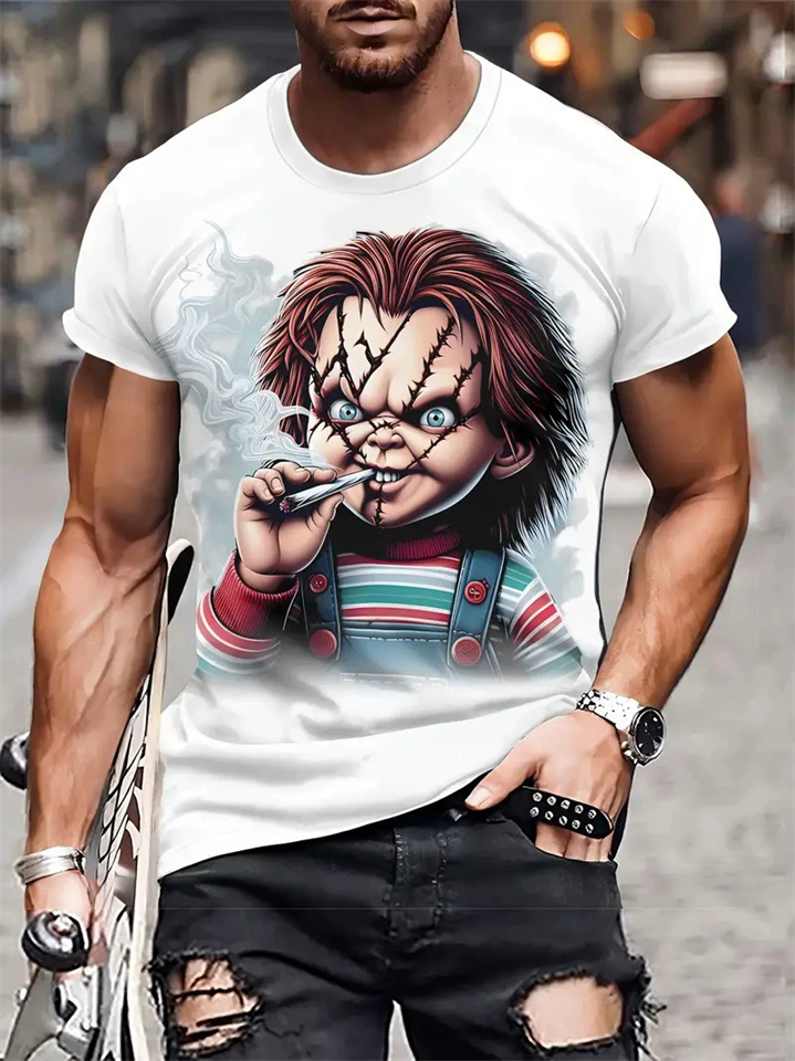 Men's Stylish Chucky Print Streetwear Round Neck Short Sleeve T-Shirts