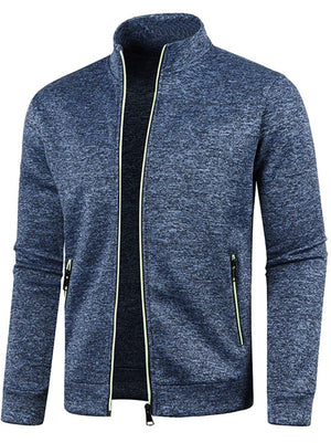 Men's Autumn Contrast Trim Stand Collar Long Sleeve Zip Up Jackets