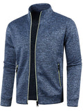 Men's Autumn Contrast Trim Stand Collar Long Sleeve Zip Up Jackets