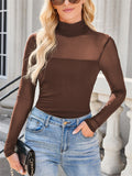 Women's Solid Color Mesh Patchwork High Neck Long-sleeve Undershirt