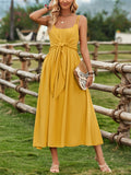 Female Prairie Vacation Waist Tie Bow Sleeveless Dresses