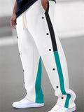 Men's Color Block Drawstring Sweat Pants with Buttons Details