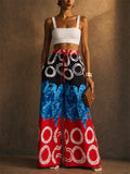 Women High Waist Summer Boho Print Wide Leg Palazzo Pants