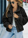 Ladies Lapel Fuzzy Jacket Faux Fur Coat