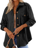 Women's Casual Solid Color Embossed Lapel Long Sleeve  Blouses