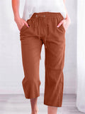 Women's Summer Solid Color Drawstring Straight Capri Pants