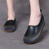 Women's Breathable Leather Splicing Soft Rubber Sole Non-Slip Loafers