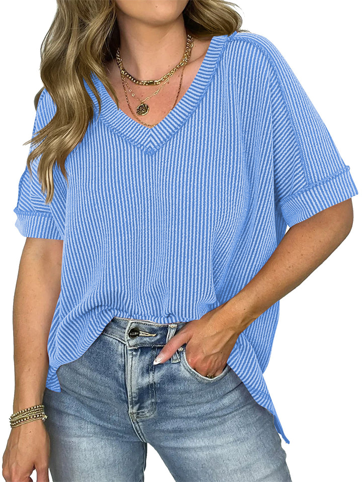 Women's Solid Color Pullover Split Patchwork T-Shirts