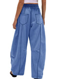 Women's Autumn Trendy Contrast Trim Drawstring Scimitar Pants