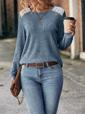 Autumn Crew Neck Long Sleeve Casual Shirt for Lady
