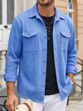 Men's Spring Casual Texture Jacquard Long Sleeve Shirt with Pockets