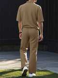 Men's 2 Pcs Summer Solid Color Lapel Top & Pants Set