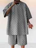 Loose Sporty Short Sleeve Jacquard Plaid Outfits for Men