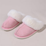 Snowy White Plush Liner Round Toe Home Slippers