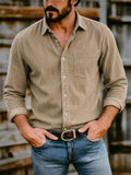 Men's Fashion Long Sleeved Button Up Shirts with Chest Pocket