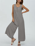 Relaxed U Neck Sleeveless Side Pocket Wide Leg Jumpsuit for Women