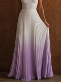 Women Elegant High Waist Ombre Gradient Pleated Maxi Skirt