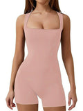 Women's Square Neck Bodycon Biker Short Workout Romper Jumpsuits