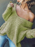 ‌Women's Candy Color Sexy Oversized V Neck Hollow Knit Sweaters