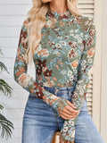 Women's Floral Print Mock Neck Long Sleeve T Shirts
