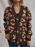 Women's Leopard Print Single Breasted Long Sleeve Sweater