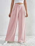 Women's Simple Commuter Style Pleated High-Waist Wide Leg Pants