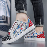 Men's Casual Trendy Contrast Color Rivet Patchwork Lace Up Flats Shoes