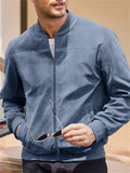 Men's Fashion Stand Up Collar Zip Up Suede Jacket