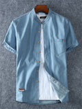 Plus Size Men's Summer Casual Cotton Stand Collar Denim Shirt