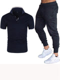 Summer Cotton Blend Comfy Short Sleeve Polo Shirt + Black Trousers