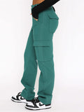 Female Leisure Loose-fitting Mid Waist Multi Pockets Trousers