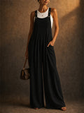 Women Summer Wide Leg Overalls Loose Jumpsuit with Pockets