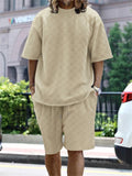 Men's Cozy Round Neck Plaid Shirt + Casual Shorts Sets