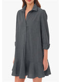 Women's Cotton Solid Color Pockets Long Sleeve Ruffled Hem Blouses