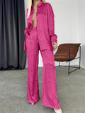 Comfy Long Sleeve Cheetah Print Lapel Shirt and Wide Leg Pant Set