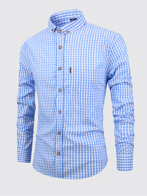 Men's Classic Checkered Button Up Lapel Pure Cotton Shirt