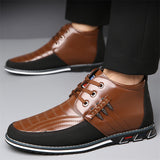 Men's Faux Leather Casual High Top Lace Up Flats Shoes