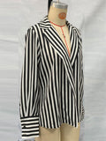 Women's French Style Elegant Deep V Neck Striped Blouses