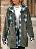 Women's Autumn Trendy Fleece Plaid Patchwork Long Sleeve Lapel Coat