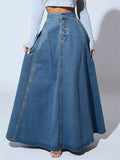Women's Single-breasted  A-Line Big Hem Denim Skirts