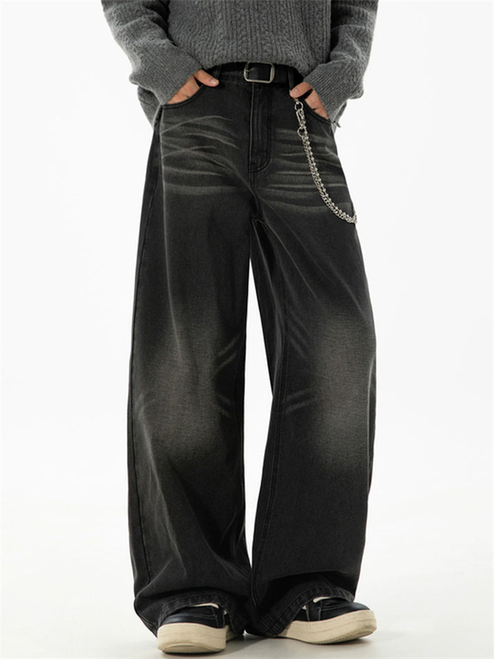 Men's Casual High Street  Wide Leg Straight Whisker Jeans